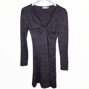 ANTHROPOLOGIE RD STYLE Twist Front Detail Woven Swing V Neck Dress Grey Sz Large